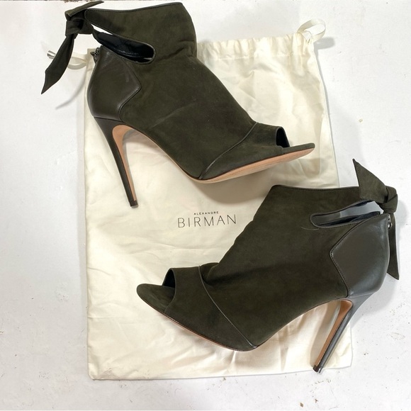 Alexandre Birman Olive Suede Cutout Peep Toe Tie Bow Heels 40 - Picture 1 of 5